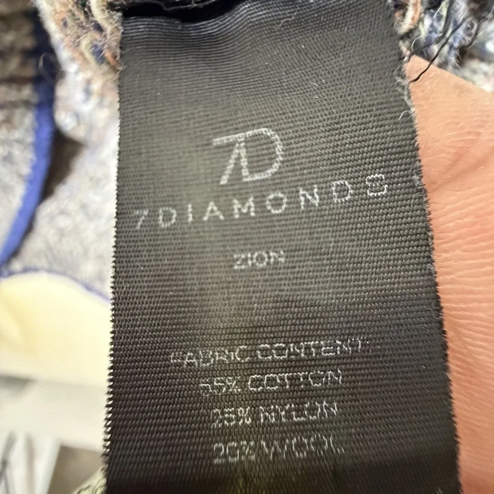 7 Diamonds Mens Sweater Large Knit Crewneck Gray Brown Blue‎ Wool Blend Casual